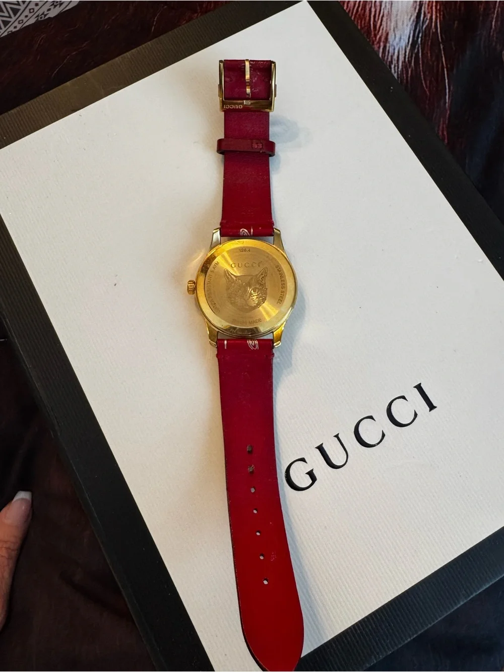 Gucci Gold-Tone Case Watch with Red Butterfly Strap